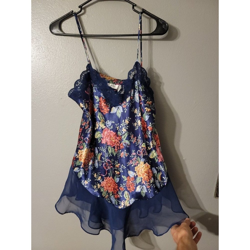Sedu Fine Lingerie Womens Chemise Blue Floral Spaghetti Strap Lace Size S